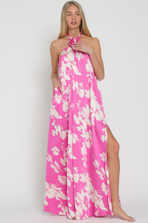 Hallie Rosette Detail Halter Maxi Dress