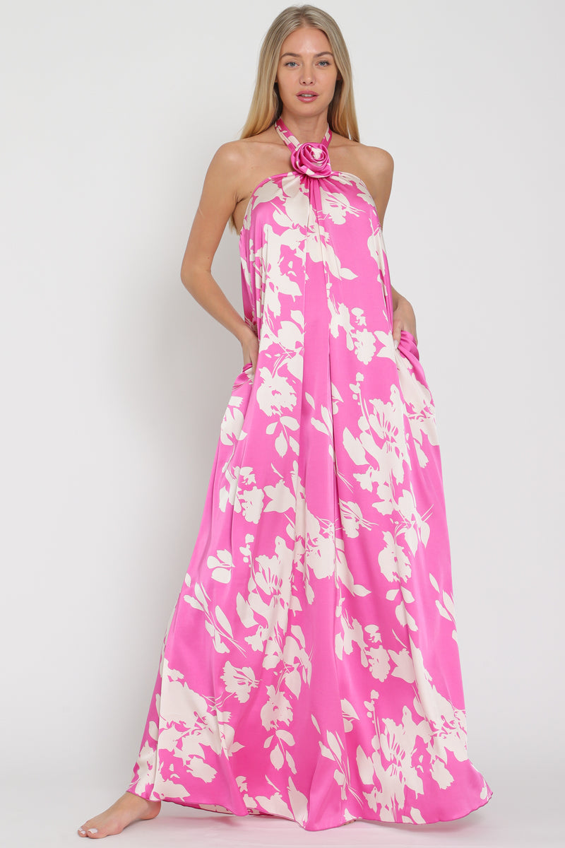 Hallie Rosette Detail Halter Maxi Dress