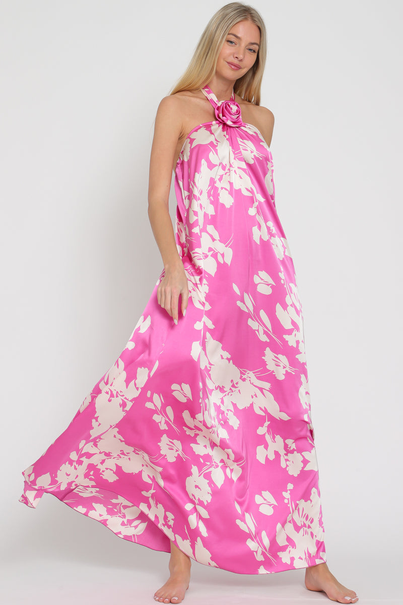 Hallie Rosette Detail Halter Maxi Dress
