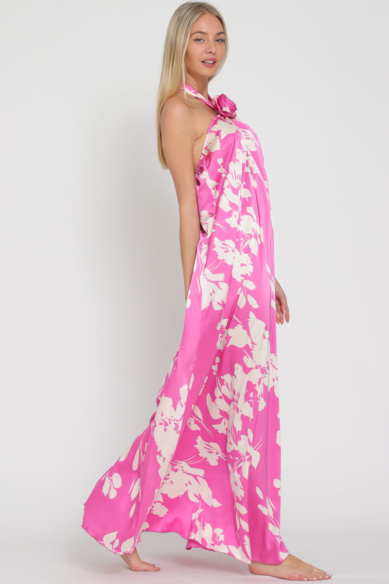 Hallie Rosette Detail Halter Maxi Dress