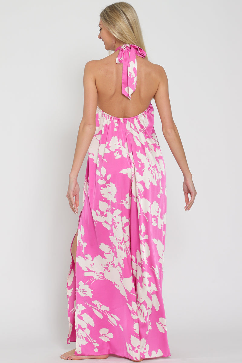 Hallie Rosette Detail Halter Maxi Dress