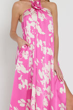Hallie Rosette Detail Halter Maxi Dress