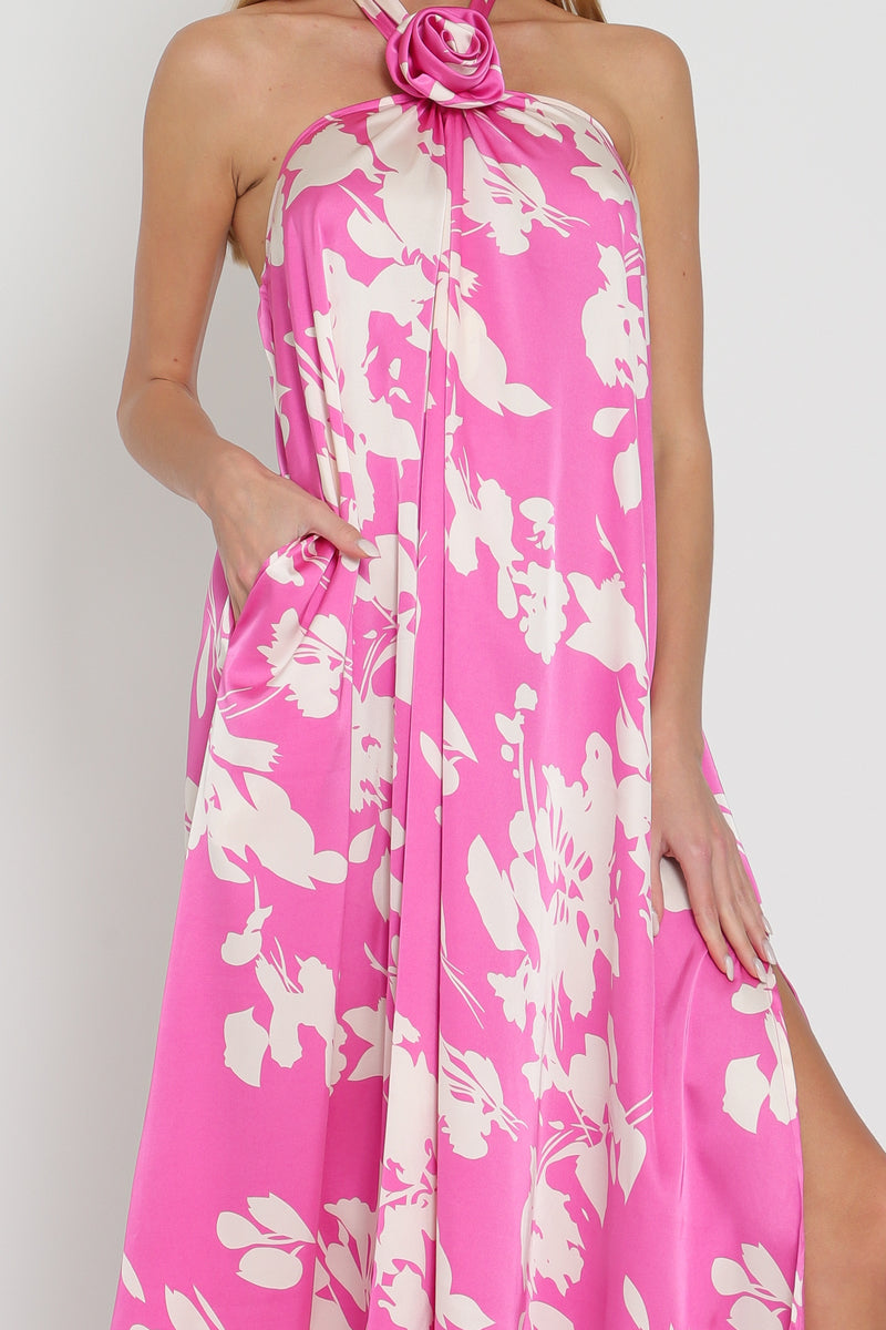 Hallie Rosette Detail Halter Maxi Dress