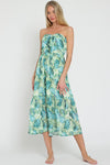 Lulu Strapless Tie Front Midi Dress - Green/Blue