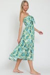 Lulu Strapless Tie Front Midi Dress - Green/Blue