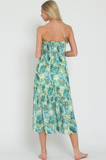 Lulu Strapless Tie Front Midi Dress - Green/Blue