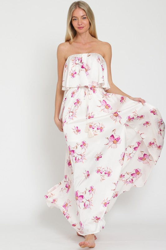 Everlasting Strapless Paisley Print Maxi Dress - White/Pink