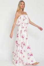 Everlasting Strapless Paisley Print Maxi Dress - White/Pink