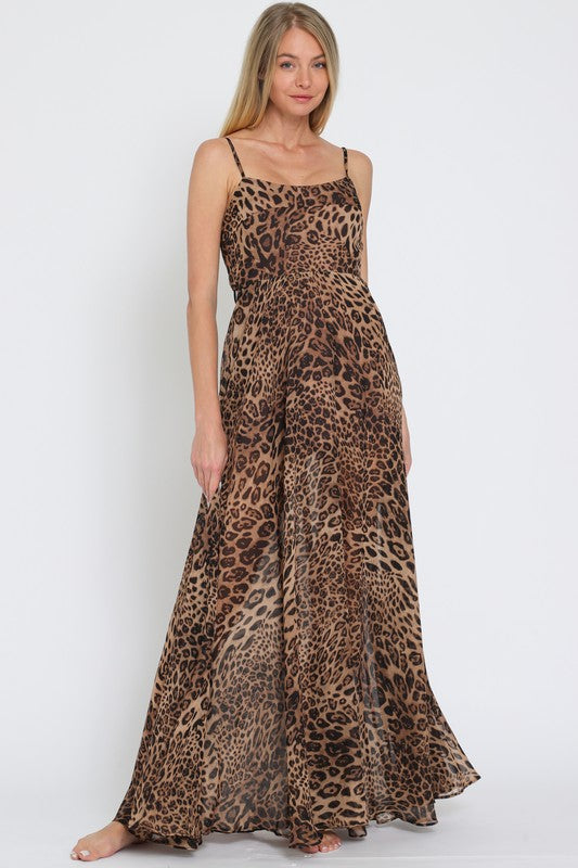 Neva Leopard Print Tie Back Maxi Dress