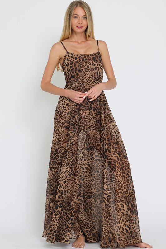 Neva Leopard Print Tie Back Maxi Dress