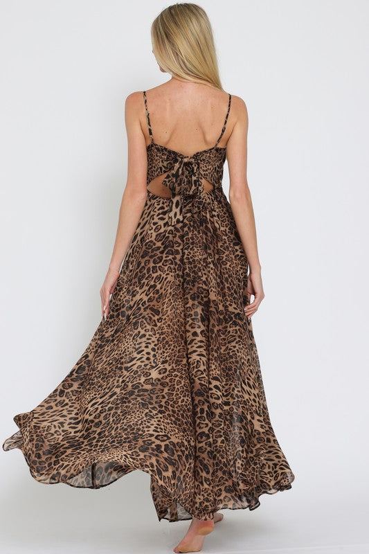 Neva Leopard Print Tie Back Maxi Dress