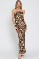 Liz Leopard Strapless Cowl Back Maxi Dress