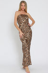 Liz Leopard Strapless Cowl Back Maxi Dress