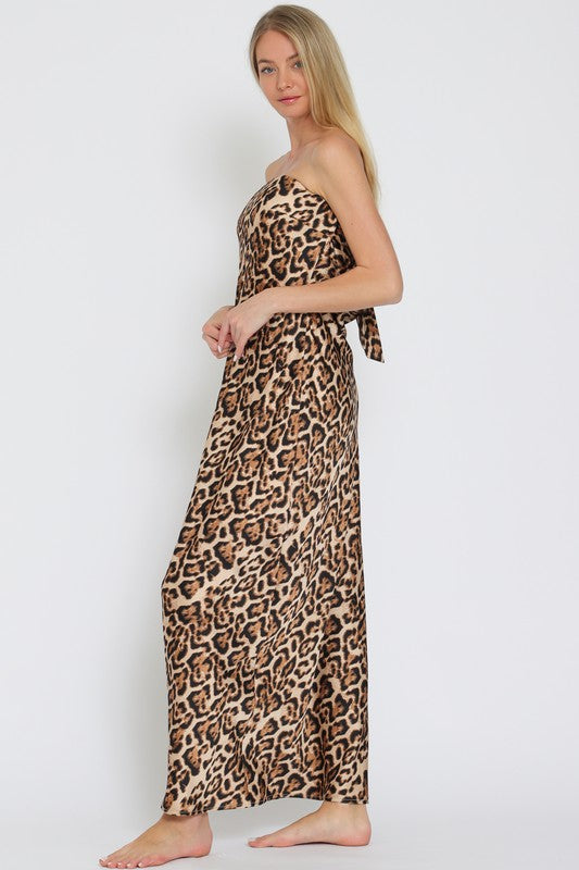 Liz Leopard Strapless Cowl Back Maxi Dress