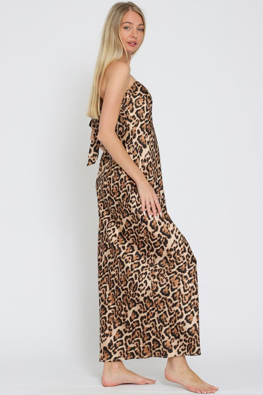 Liz Leopard Strapless Cowl Back Maxi Dress