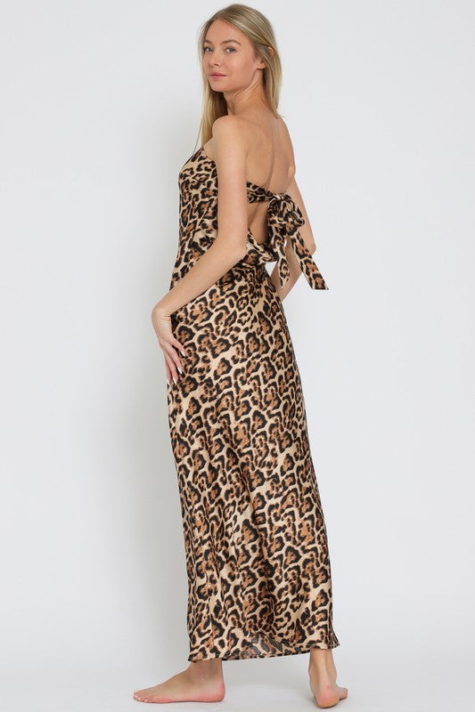 Liz Leopard Strapless Cowl Back Maxi Dress