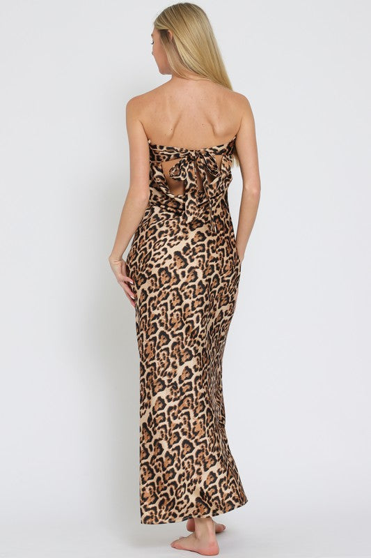 Liz Leopard Strapless Cowl Back Maxi Dress