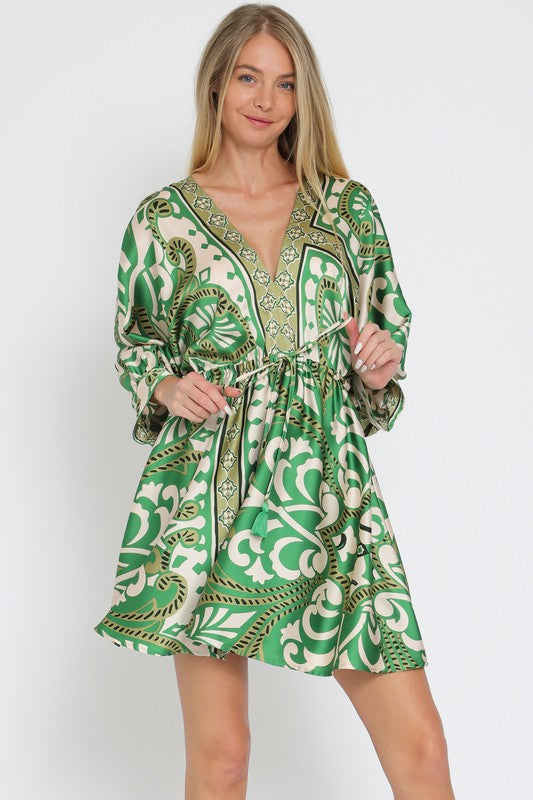 Tina Dolman Tie Front Mini  Dress - Green - BEST SELLER!!!