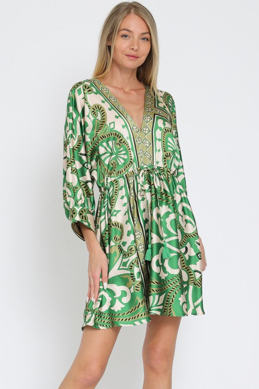 Tina Dolman Tie Front Mini  Dress - Green - BEST SELLER!!!