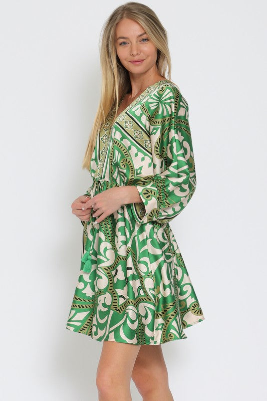 Tina Dolman Tie Front Mini  Dress - Green - BEST SELLER!!!