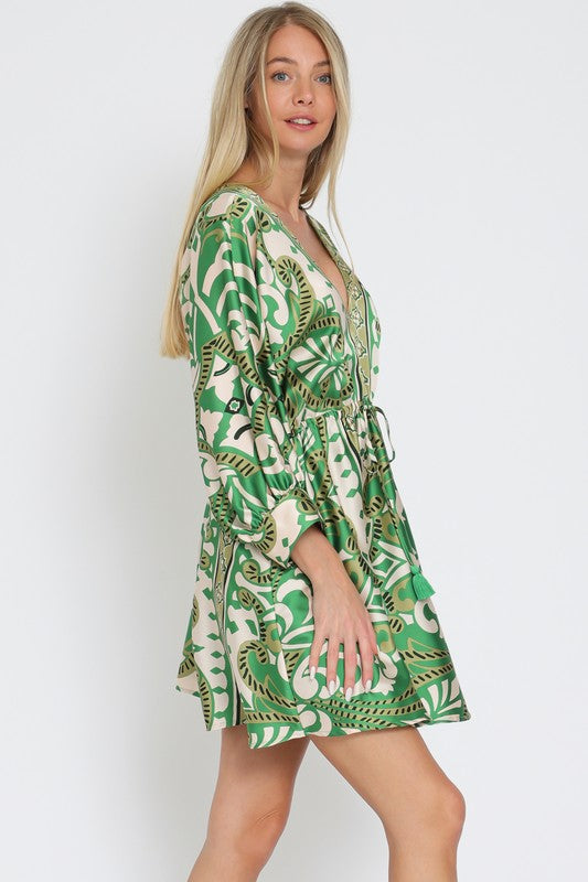 Tina Dolman Tie Front Mini  Dress - Green - BEST SELLER!!!