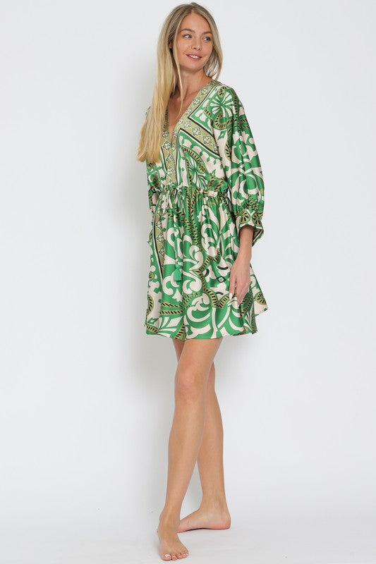 Tina Dolman Tie Front Mini  Dress - Green - BEST SELLER!!!