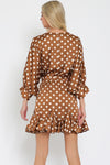 Tina Polka Dot Dolman Tie Front Mini  Dress - Brown/Cream - BEST SELLER!!!