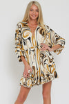 Tina Dolman Tie Front Mini  Dress - Cream/Black/Gold - BEST SELLER!!!