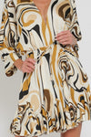 Tina Dolman Tie Front Mini  Dress - Cream/Black/Gold - BEST SELLER!!!