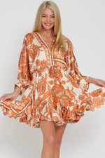 Tina Dolman Tie Front Mini  Dress - Tan/Black/Beige - BEST SELLER!!!