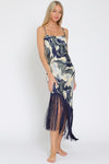 Rally Marble Print Cami Style Fringe Hem Maxi Dress