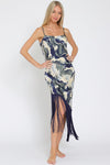 Rally Marble Print Cami Style Fringe Hem Maxi Dress
