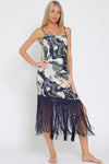 Rally Marble Print Cami Style Fringe Hem Maxi Dress