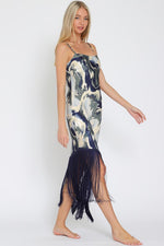 Rally Marble Print Cami Style Fringe Hem Maxi Dress