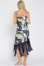 Rally Marble Print Cami Style Fringe Hem Maxi Dress