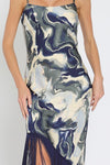 Rally Marble Print Cami Style Fringe Hem Maxi Dress