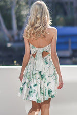 Teresa Strapless Floral Tie Back Mini Dress - White/Green