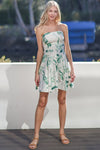 Teresa Strapless Floral Tie Back Mini Dress - White/Green