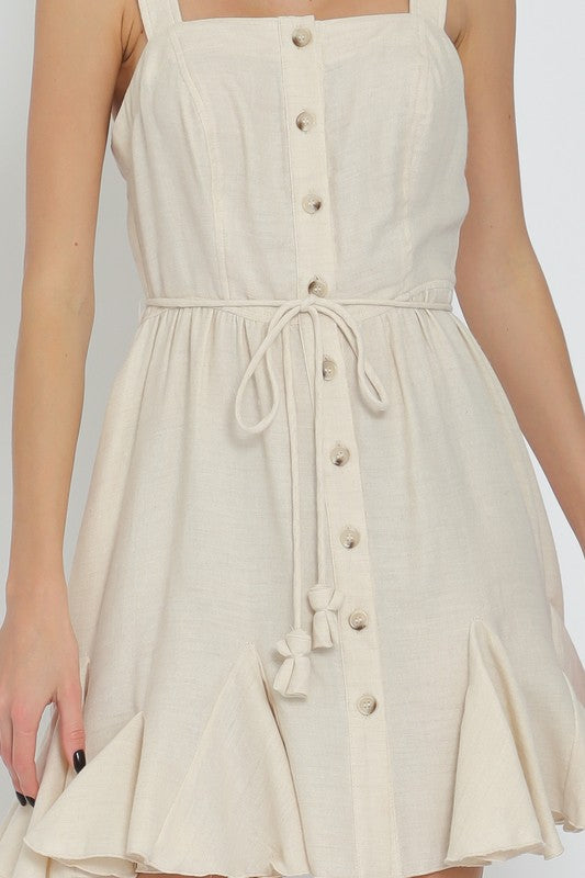Alannah Button Down Ruffle Hem Tie Waist Mini Dress