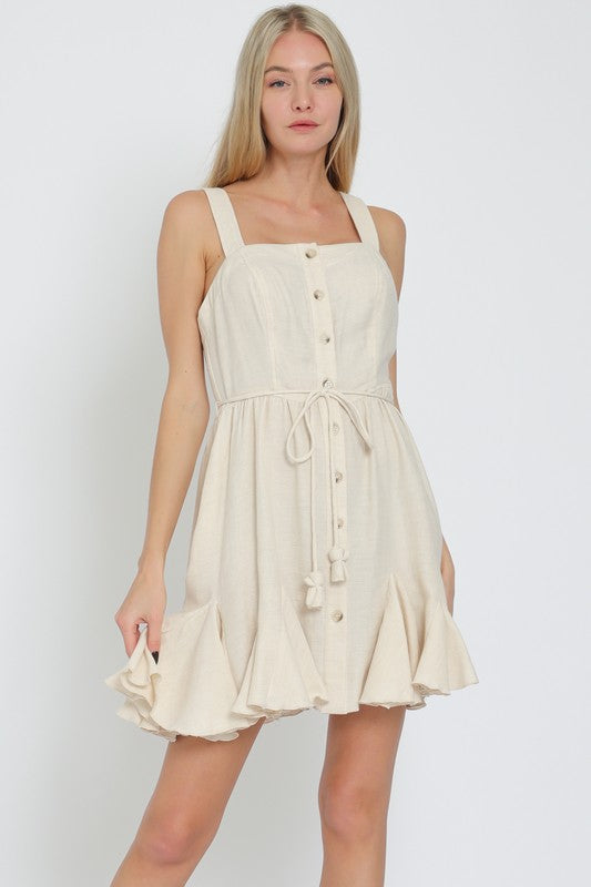 Alannah Button Down Ruffle Hem Tie Waist Mini Dress