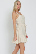 Alannah Button Down Ruffle Hem Tie Waist Mini Dress