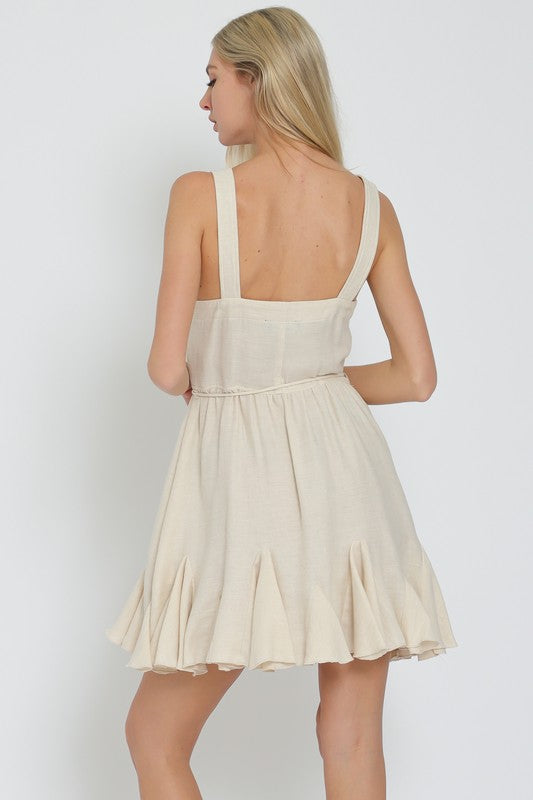Alannah Button Down Ruffle Hem Tie Waist Mini Dress