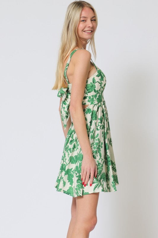 Dacia Square Neck Floral Tie Back Mini Dress