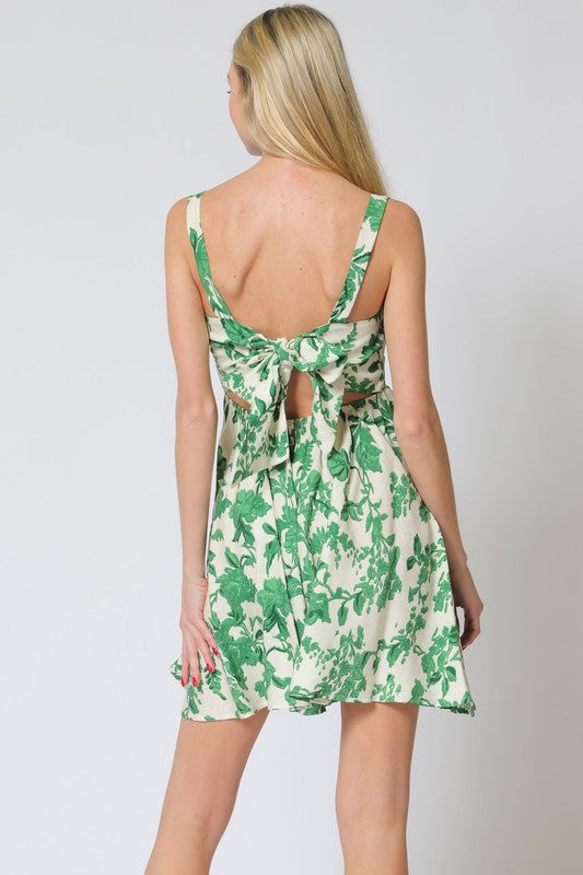 Dacia Square Neck Floral Tie Back Mini Dress