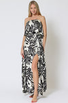 Everlasting Strapless Leaf Print Maxi Dress - Black/White