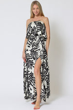 Everlasting Strapless Leaf Print Maxi Dress - Black/White