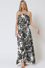 Everlasting Strapless Leaf Print Maxi Dress - Black/White
