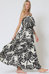 Everlasting Strapless Leaf Print Maxi Dress - Black/White
