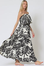 Everlasting Strapless Leaf Print Maxi Dress - Black/White