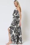 Everlasting Strapless Leaf Print Maxi Dress - Black/White